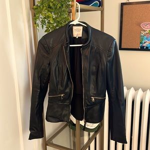 Zara Peplum Leather Jacket with Gold Hardware
